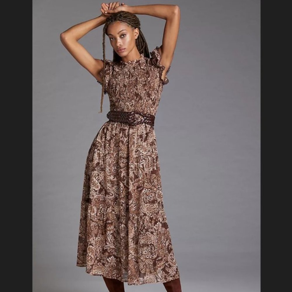 Anthropologie Moon River Tiered Ruffled Smocked Midi Dress